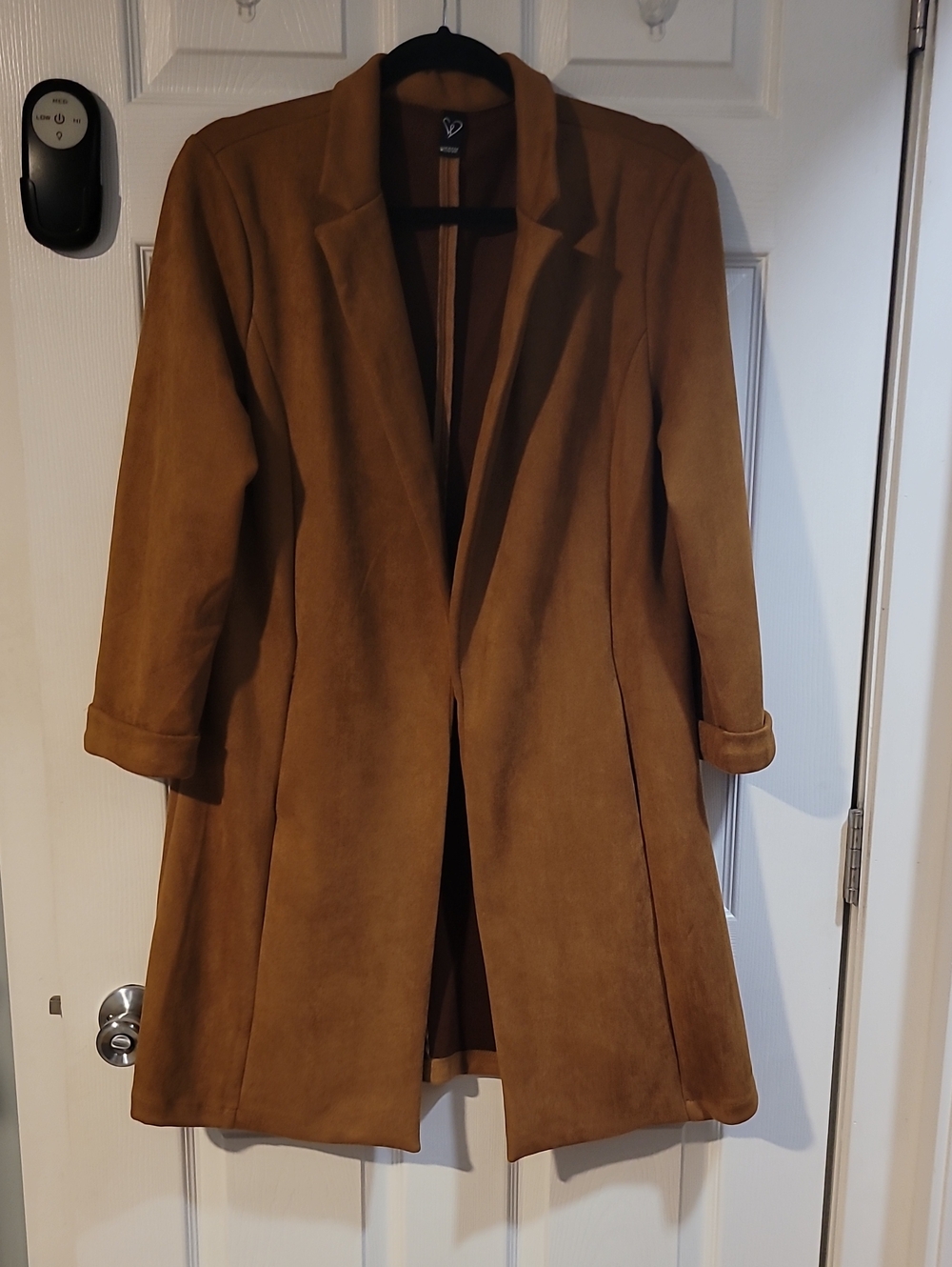 Windsor Tan Suede-Look Open Trench Coat